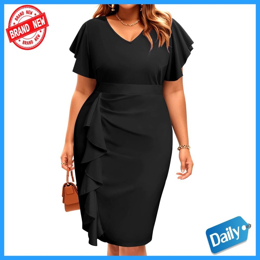 Vintage Ruffle Bodycon Cocktail Dress Wedding Guest Elegant Church Formal